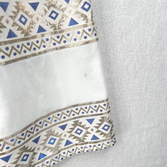 KASIA Ariel Maxi Skirt Womens Medium White Metallic Gold Blue Aztec Print Tiered - Picture 9 of 13